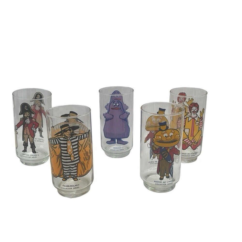 1977 McDonalds McDonaldland Action Series Glasses Set Of 5 VINTAGE RARE